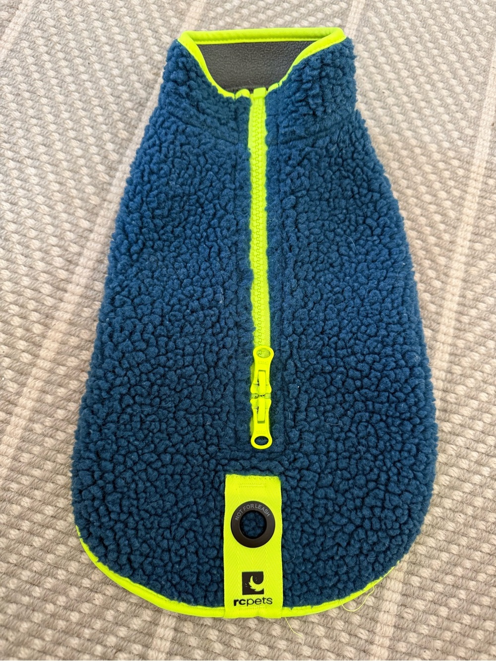 rcpets Teal Sherpa Dog Jacket with Neon Yellow Trim